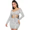 One shoulder Sequin lace up sexy skirt two piece set