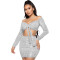 One shoulder Sequin lace up sexy skirt two piece set