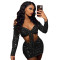 One shoulder Sequin lace up sexy skirt two piece set