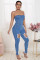 Fashion perforated Strapless jeans Jumpsuit