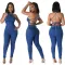 Casual fashion slim open back jeans Jumpsuit