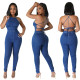 Casual fashion slim open back jeans Jumpsuit