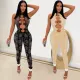 Mesh perspective hot drill sleeveless Jumpsuit