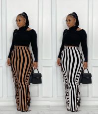Fashionable Fringe Stripe Skirt on both sides