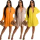 Long sleeve pleated Lapel shirt dress
