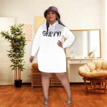 Loose hooded sweater casual letter printed dress