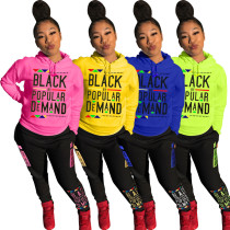 Printed hoodie sweater long sleeve two-piece set