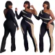 Sexy off shoulder color blocking long sleeve Jumpsuit