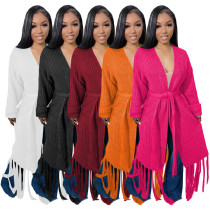 Long tassel cardigan sweater coat