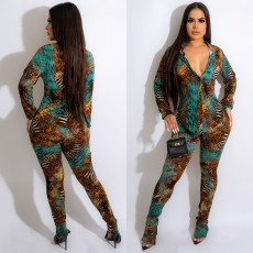 Printed shirt micro flare pants suit two-piece set