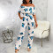 Sexy digital printed one neck strapless jumpsuit