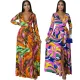 Sexy fashion digital print V-neck dress