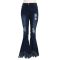 Wide Leg Washed Perforated Denim Flare Pants