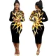 Sexy fashion digital print round neck dress