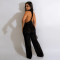 Sexy sleeveless high elastic open back loose jumpsuit