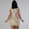 Fashion tassel high neck sequin hip wrap dress