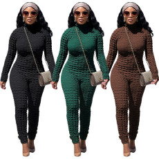 Casual bubble printed round neck jumpsuit