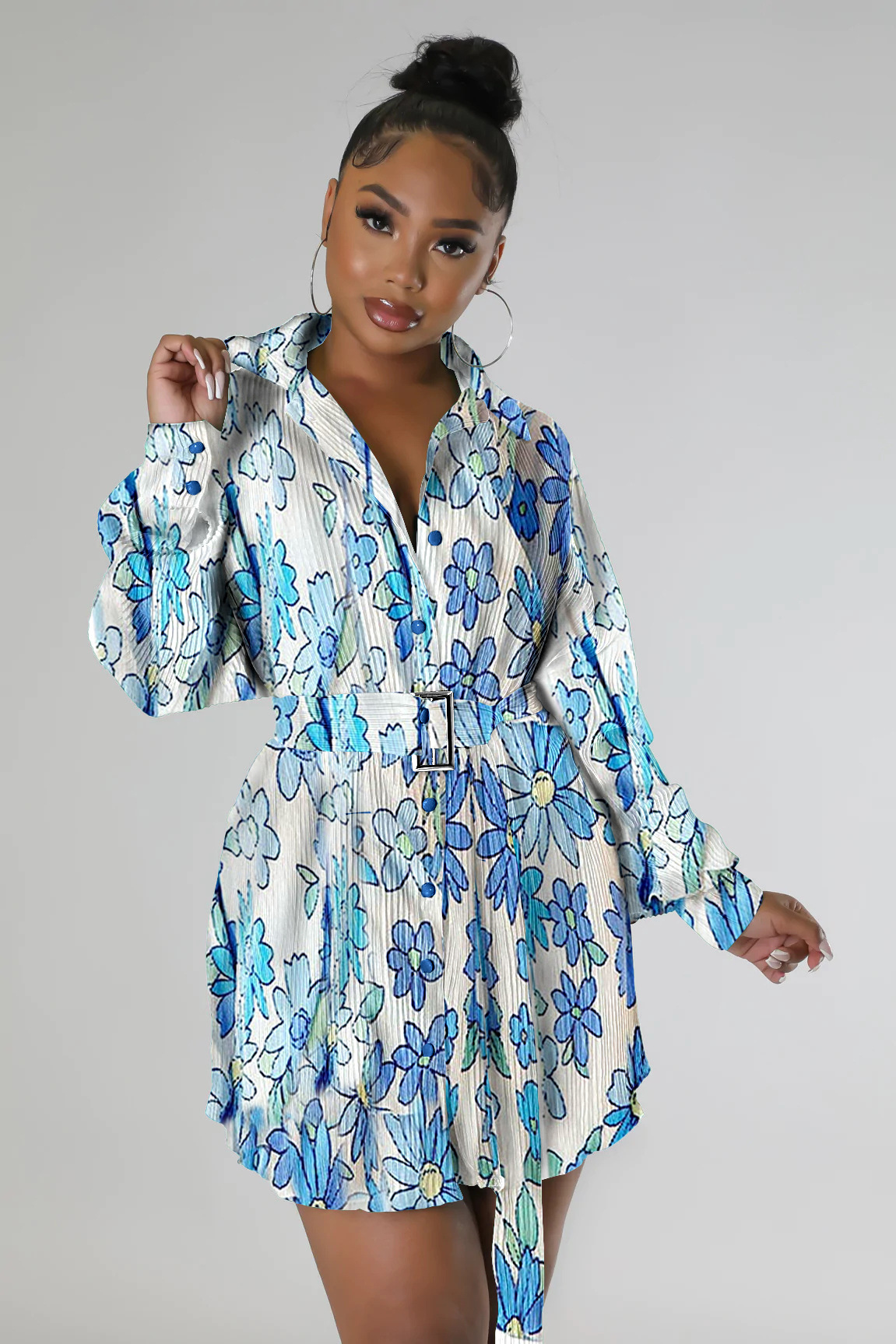 Fashion printed shirt belt dress