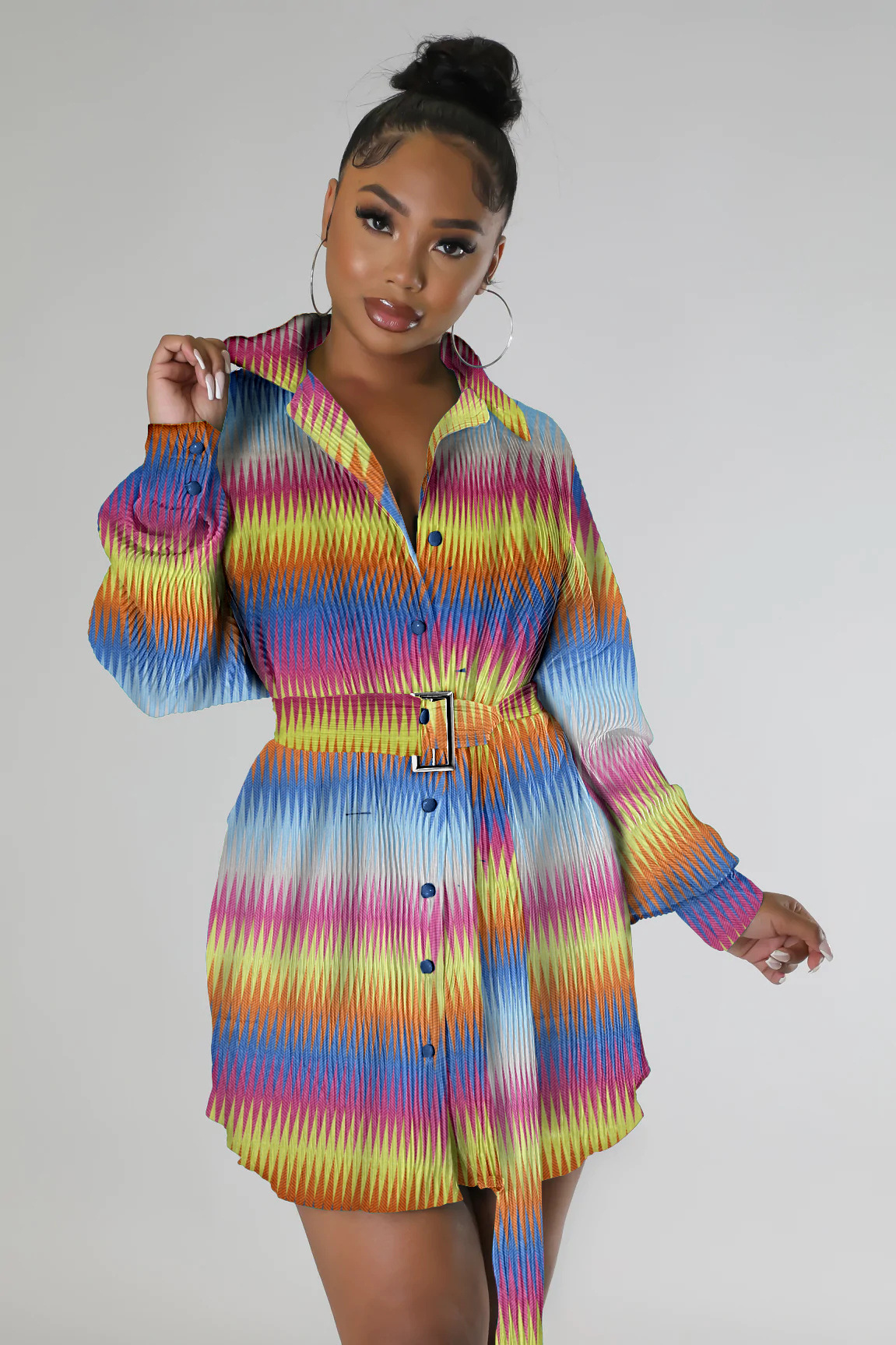 Fashion printed shirt belt dress