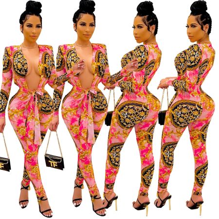 Fashion casual printed jumpsuit