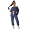 Solid color diagonal shoulder strap thickened thread casual sports two-piece set