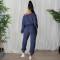 Solid color diagonal shoulder strap thickened thread casual sports two-piece set