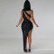 Sequins Slant Shoulder Trim Height Split Dress
