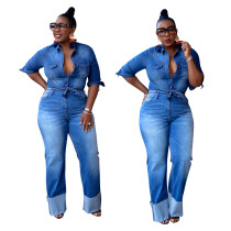 Washed jeans+coat combination suit