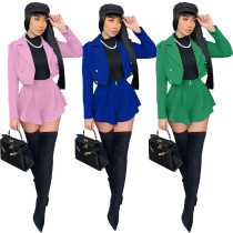 Stewardess fashion slim solid color small suit two-piece set