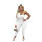 Fashionable sexy diagonal shoulder single sleeve simple design two-piece set