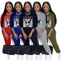 Fashion offset lettering loose sweater sports suit