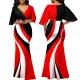 Sexy digital print V-neck short sleeve long dress