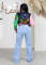 Fashion printed thread color blocking button bomber suit