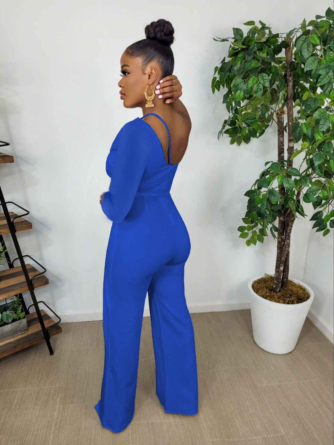 One-Shoulder Pleated Wide-Leg Jumpsuit