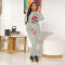 Plush hooded sweater long suit European and American casual lip print two-piece set