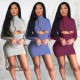 Fashion Hollow out High Neck Short Dress Solid Color Hip Wrap Dress
