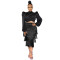 Autumn and winter high collar bubble sleeve open navel top elegant tassel skirt two-piece set