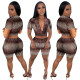 Fashion sexy printed hollow two-piece set