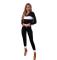 Winter sexy zipper half open long sleeve trousers color contrast splicing two-piece set