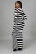 Autumn and winter black and white striped hip wrap long dress