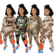 New fashion fashion letter camouflage printing two-piece set