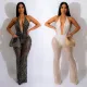 Beaded fringe mesh sleeveless trousers jumpsuit
