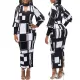 Sexy digital printed long sleeve V-neck dress
