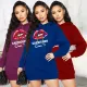 Lip print hooded mid length top