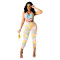 Summer sexy chest ring cutout print jumpsuit
