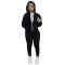 Autumn and winter plush sweater zipper hooded two-piece set