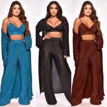 Top Tie Pleated Sexy Three Piece Set