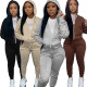 Autumn and winter plush sweater zipper hooded two-piece set
