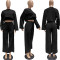Solid casual vest round neck flared sleeve wide leg pants three piece set