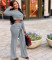 Personalized casual round neck printed long sleeve wide leg lace up suit
